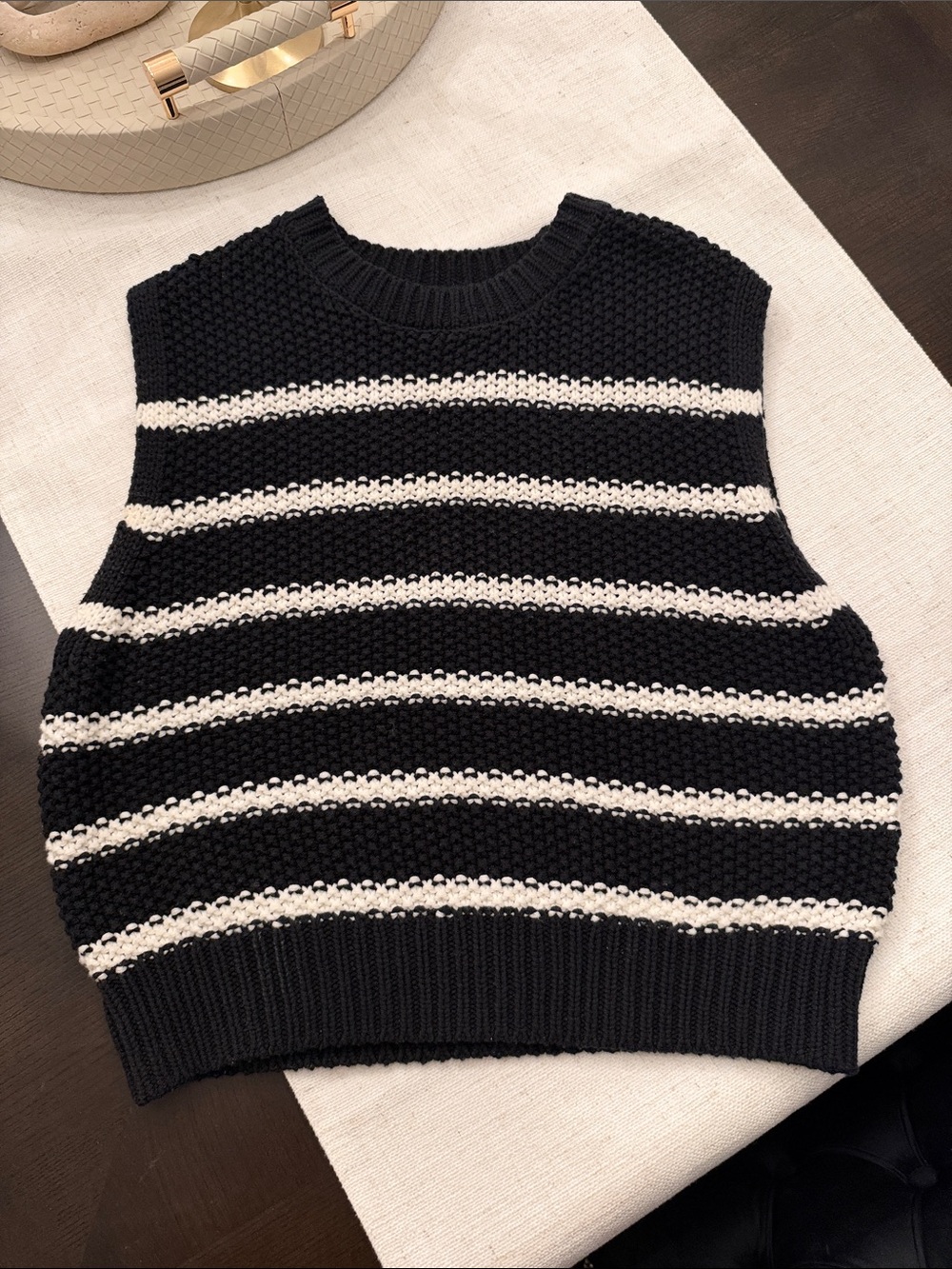 Black & White Striped Knit Sweater Vest